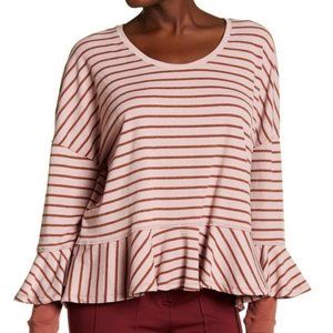 Free People Pink Striped Peplum Hem Thermal Large